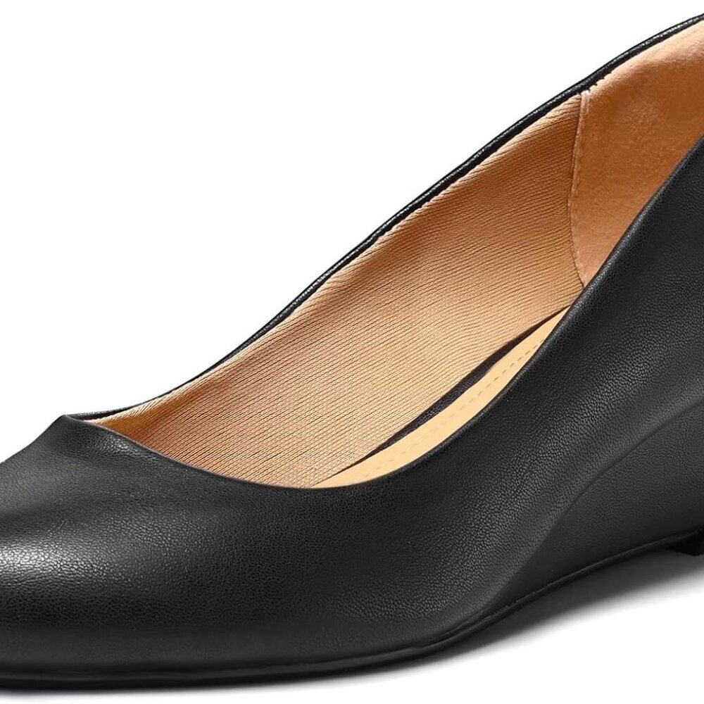 Women's Wedge Pumps Polyurethane Low Heel 2in Dress Shoes Closed Toe Comfort
